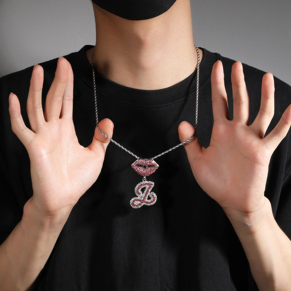 Jewelry Hip Hop Diamond Letter Fashion Lips Necklaces Spectrum St. Valentine's