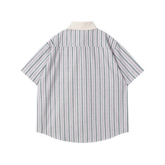 Ellie Seattle Shirt Vintage College Style Cartoon Embroidered Striped Short Sleeve Shirt