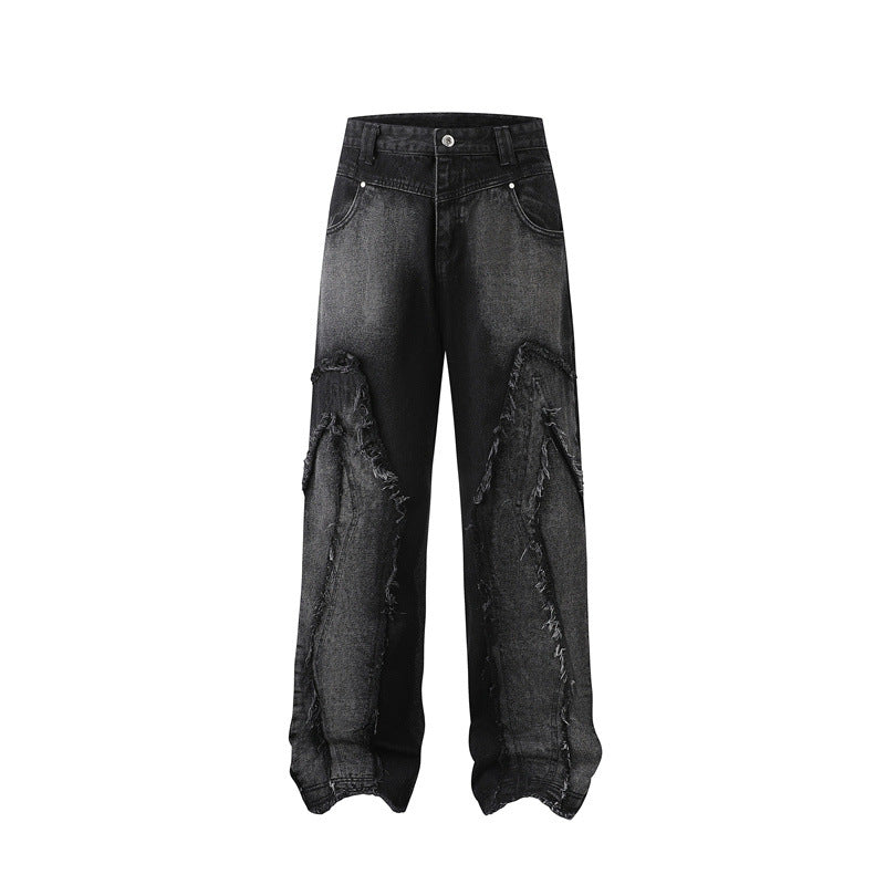 American Men Jeans Vintage Drop Chain Old Washed Tie-Dyed Jeans