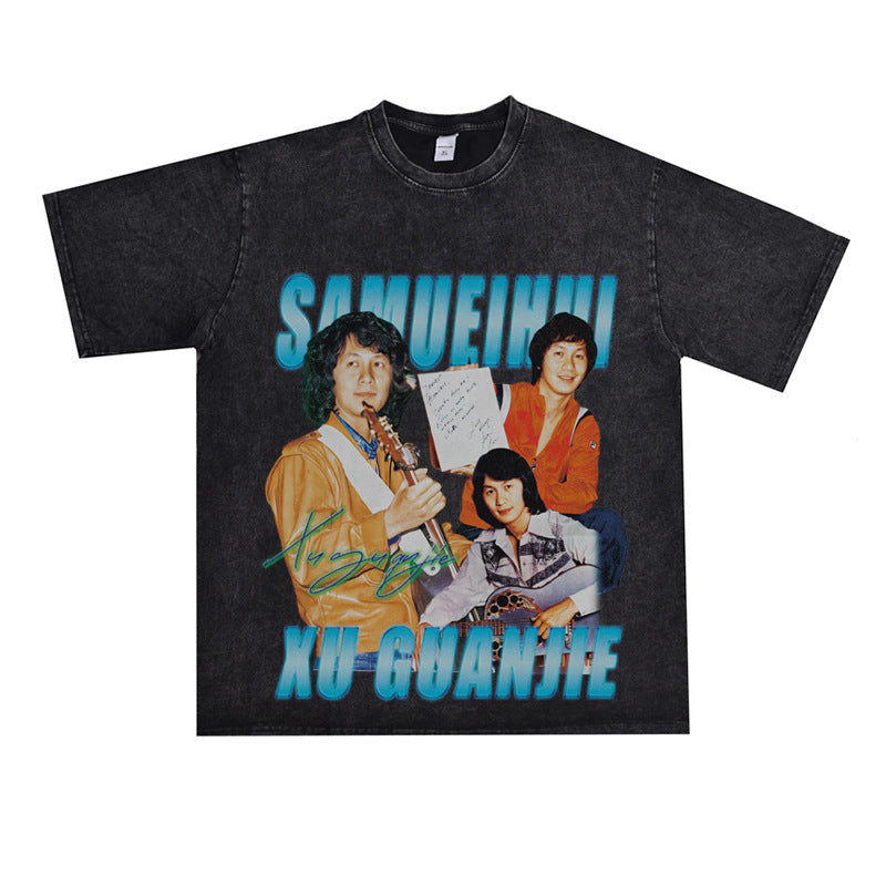 Film Star T Shirt a Pop Singer. Samuel Hui Commemorative Edition Printed Loose Heavy T-shirt