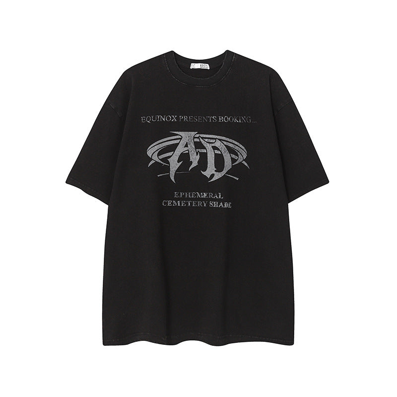 Camisas Vintage Hombre Vintage Washed Old Letter Print Short Sleeve T-Shirt