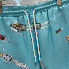 East Coast Shorts Summer Casual Blue Digital Print Men's Shorts Beach Shorts
