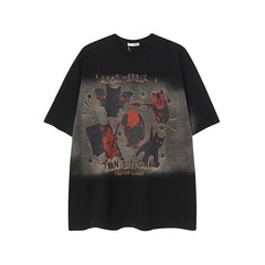 Camisas Vintage Hombre Vintage Washed Old Pussy Loose Short Sleeve T-Shirt