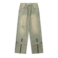 American Mens Jeans Wash Ripped Denim Straight Pants