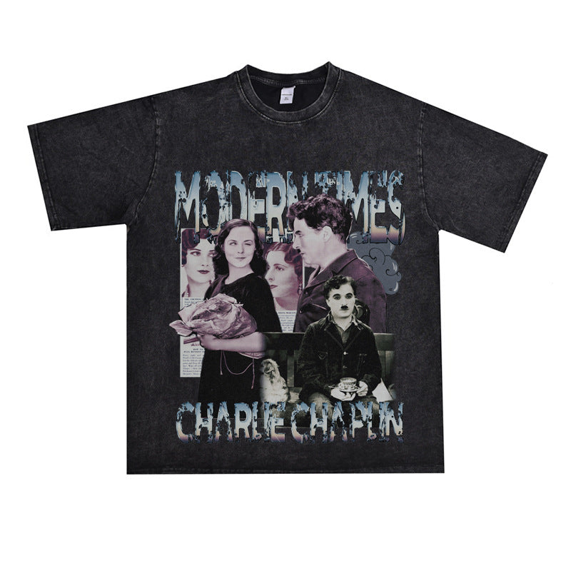 Film Star T Shirt Movie Chaplin Modern Era Loose Retro Street Cotton T-shirt