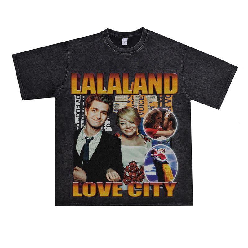 Film Star T Shirt Loose Retro Street Cotton American T-shirt Men and Women