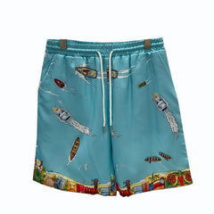 East Coast Shorts Summer Casual Blue Digital Print Men's Shorts Beach Shorts