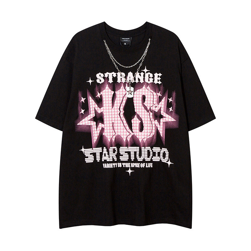 Camisas Vintage Hombre Vintage Alphabet Print Short Sleeve T-Shirt oversize