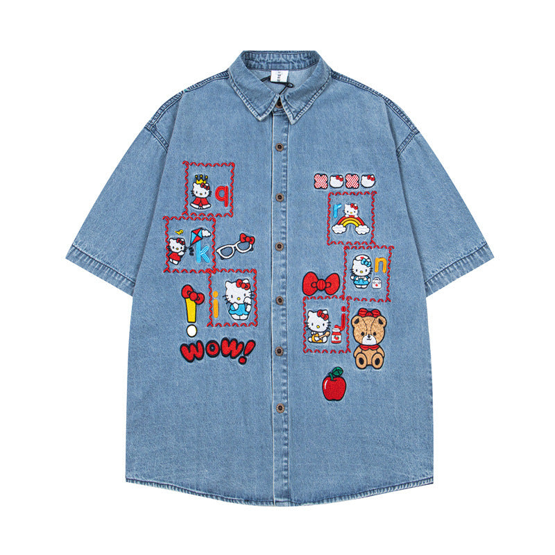 Ellie Seattle Shirt Vintage Cartoon Embroidered Short Sleeve Shirt