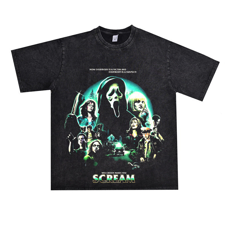 Film Star T Shirt Cotton Loose Nostalgic Short Sleeve American Retro Trendy Niche T-shirt for Men