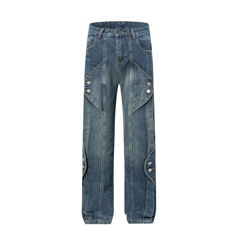 American Men Jeans Vintage Tooling Jeans Straight Loose Casual Floor Pants