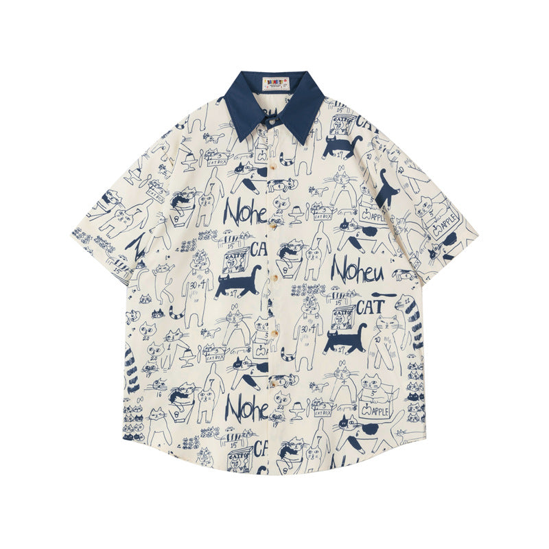 Ellie Seattle Shirt Vintage Cartoon Button Lapel Splicing Embroidered Polo Shirt