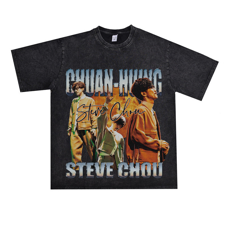 Film Star T Shirt Printed Loose Retro Street Cotton American T-shirt