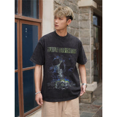 Film Star T Shirt Movie Ladder Devil Pure Cotton Loose Nostalgic Short Sleeve Trendy Heavy T-shirt for Men