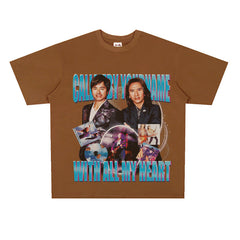 Film Star T Shirt Medium Loose Heavy Weight Retro Street Cotton T-shirt Men and Women