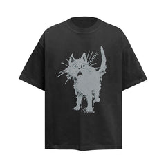 Ellie Seattle Shirt Vintage Cat Print Crew Neck T-Shirt