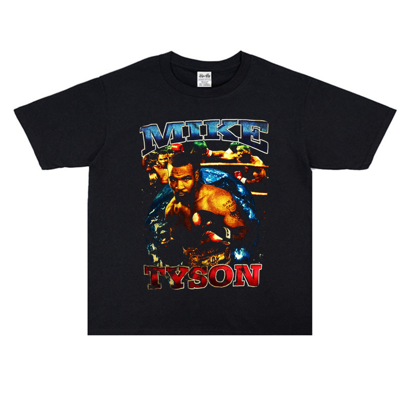 Film Star T Shirt Mike Tyson Washed Distressed T-shirt Short Sleeve Loose