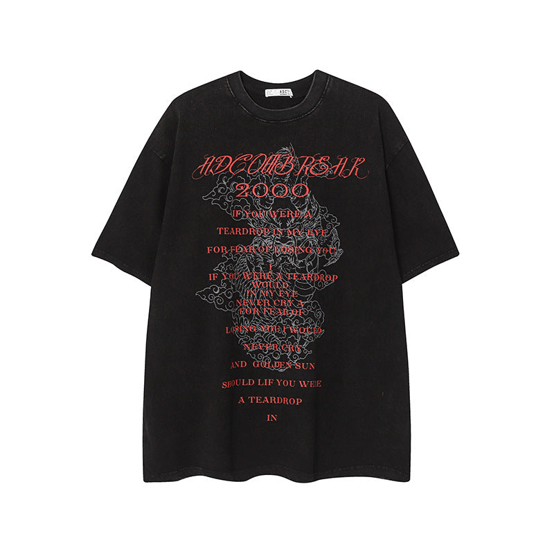 Camisas Vintage Hombre Vintage Washed Old Cleanfit Loose Short Sleeve T-Shirt