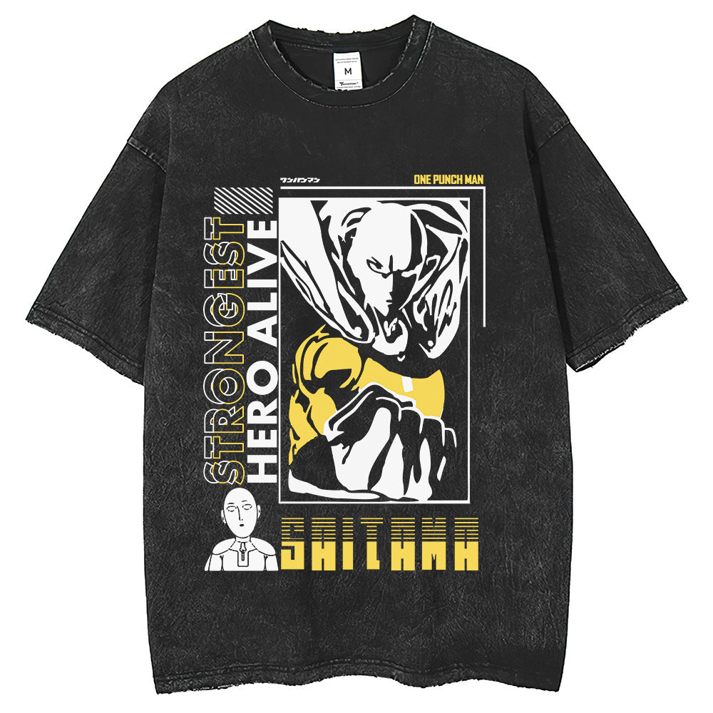 Men T Shirts Old Washed Short Sleeve T-Shirts Street Printing Loose