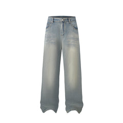 American Men Jeans Vintage Wave Tie-Dye Wash Old Straight Jeans