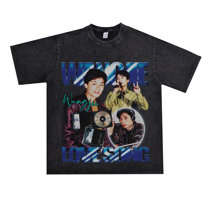 Film Star T Shirt Print Loose Heavy Weight Retro Street Cotton T-shirt