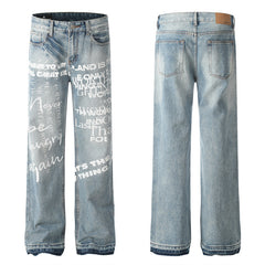 American Men Jeans Washed Old Jeans Hip Hop Loose Casual Straight Pants