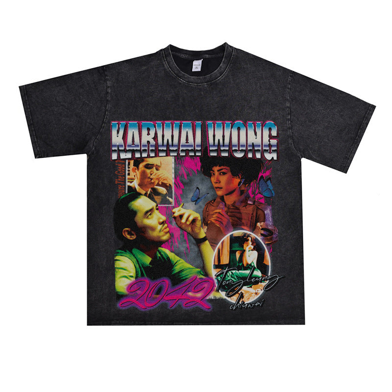 Film Star T Shirt Short Sleeve American Retro Loose round Neck T-shirt for Men and Women