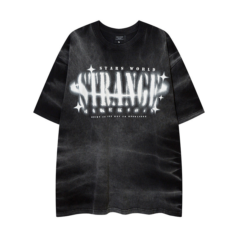 Camisas Vintage Hombre Vintage Washed Old Letter Print Short Sleeve T-Shirt