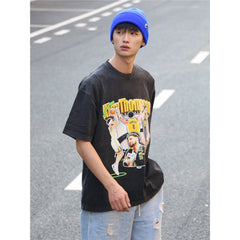 Film Star T Shirt Klaythompson Washed Distressed Printed American T-Shirt Retro Loose Short Sleeve