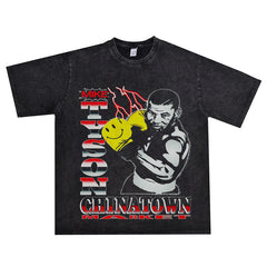 Film Star T Shirt Mike Tyson Washed Distressed T-shirt Short Sleeve Loose