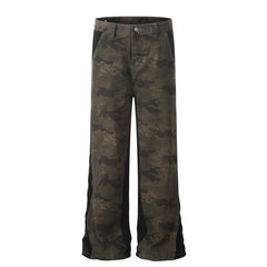 American Men Jeans Vintage Loose Camouflage Pants Zip Straight Jeans