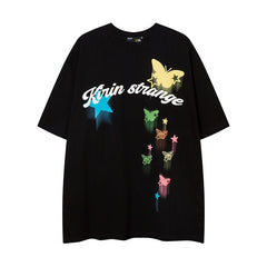 Camisas Vintage Hombre Butterfly Print Short Sleeve T-Shirt Hip Hop Loose Casual