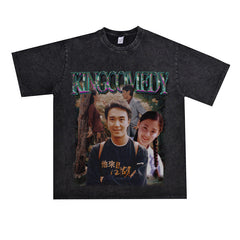 Film Star T Shirt Stephen Chow King of Comedy Cotton Short Sleeve Loose Retro T-shirt for Men