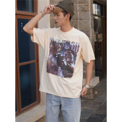 Film Star T Shirt Cotton Short Sleeve Loose round Neck Retro T-shirt for Men