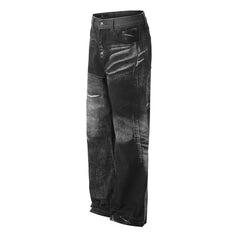 American Men Jeans Hip Hop Washed Old Inkjet Straight Jeans