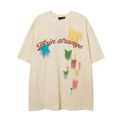 Camisas Vintage Hombre Butterfly Print Short Sleeve T-Shirt Hip Hop Loose Casual