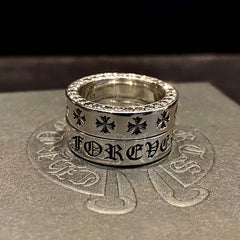 Chrome Heart Ring Cross with Diamonds