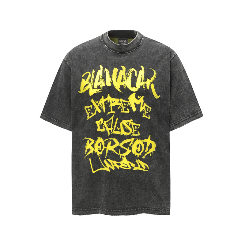 80s Casual Classics Shirts Alphabet Inkjet Pattern Short Sleeve T-Shirt Crew Neck T-Shirt