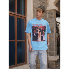 Film Star T Shirt Cotton Short Sleeve Loose round Neck Retro Nostalgic Heavy Printed T-shirt