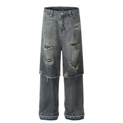American Men Jeans Washed Jeans Retro Loose Straight Casual Pants