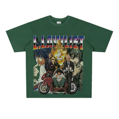 Film Star T Shirt Anime Retro Washed Distressed Flower Short Sleeve Loose T-shirt Men and Women