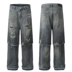 American Men Jeans Washed Jeans Retro Loose Straight Casual Pants