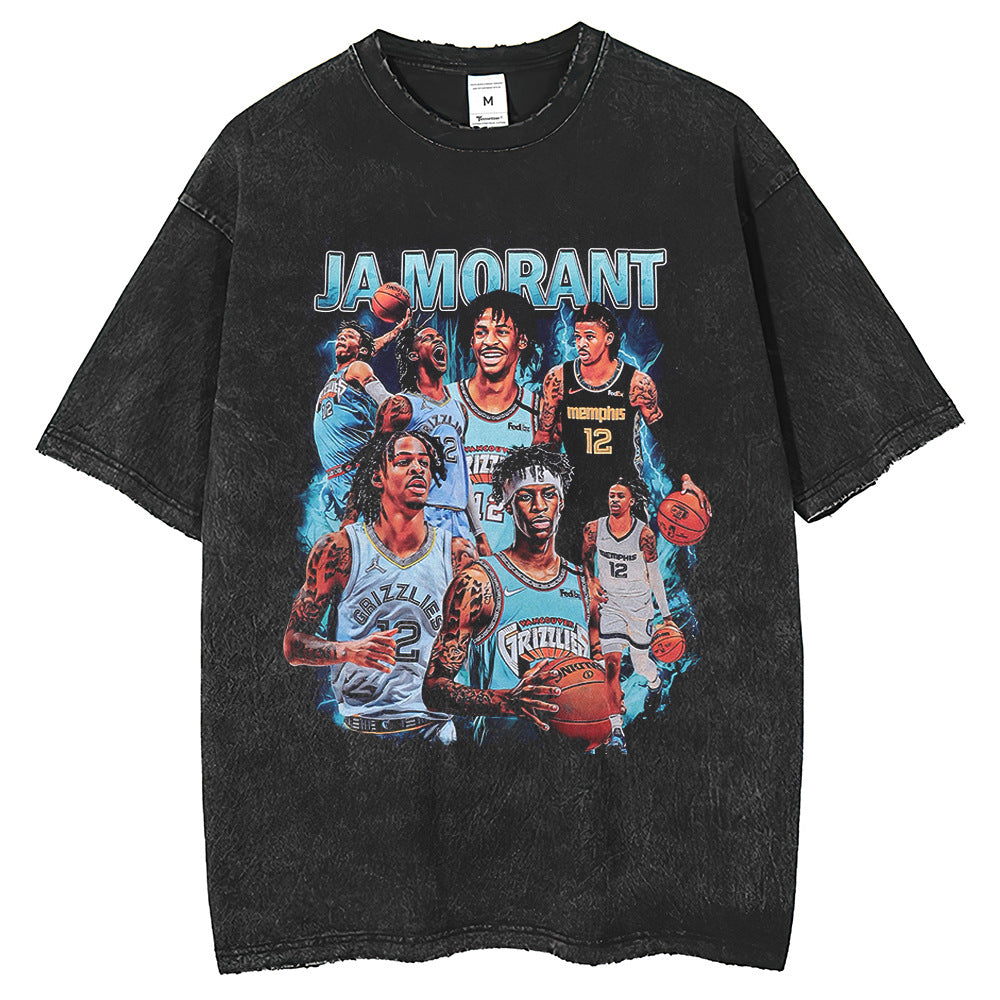 Men T Shirts Printed Vintage American T-Shirt Loose Wash Old