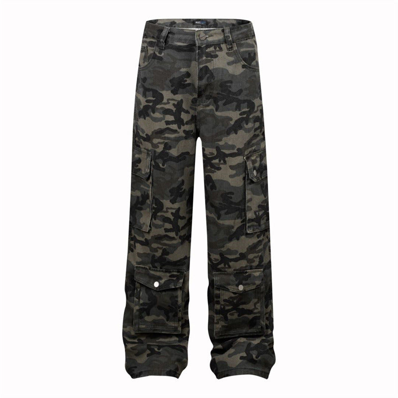 American Mens Jeans Straight Pants Loose Casual Jeans