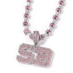 Jewelry Pink Zircon Letter Pendant Necklace Personalized Design Word Up Royalty