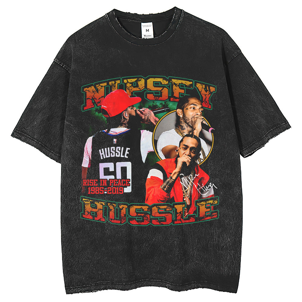 Men T Shirts Old Printed Short Sleeve T-Shirt Hip Hop Vintage Casual