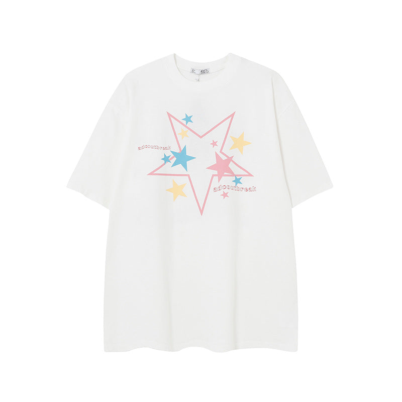 Camisas Vintage Hombre Hip Hop Dopamine Star Letter Print Short Sleeve T-Shirt