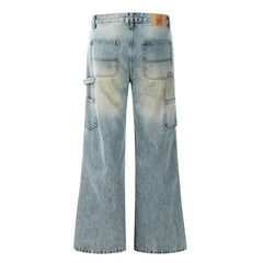 American Men Jeans Ripped Old Dirty Denim Micro Flared Pants Washed Wide Feet Pants