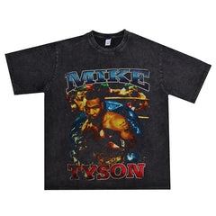Film Star T Shirt Mike Tyson Washed Distressed T-shirt Short Sleeve Loose