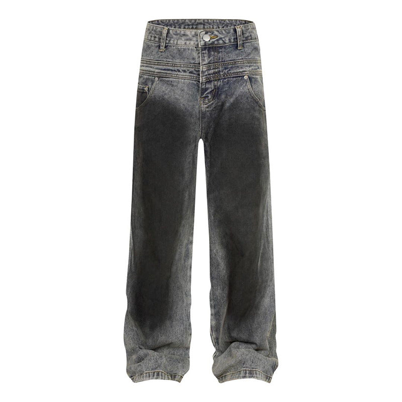 American Men Jeans Vintage Washed Old Spray Splicing Jeans